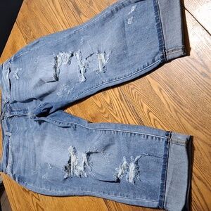 JUDY BLUE Jeans Women 16W BLUE BOYFRIEND FIT CUFFED CUFF Distresseed Preowned